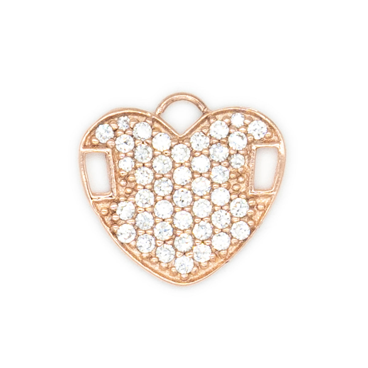 Cuore argento 925°°° placcato oro rosa 24k Cubic Zirconia bianchi