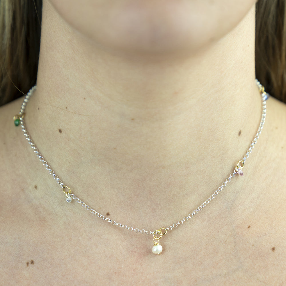 Collana Bollicine argento bianco 925°°° con cerchietti placcati oro giallo 24k