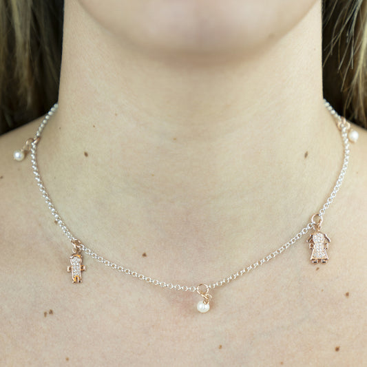 Collana Bollicine argento bianco 925°°° con cerchietti placcati oro rosa 24k
