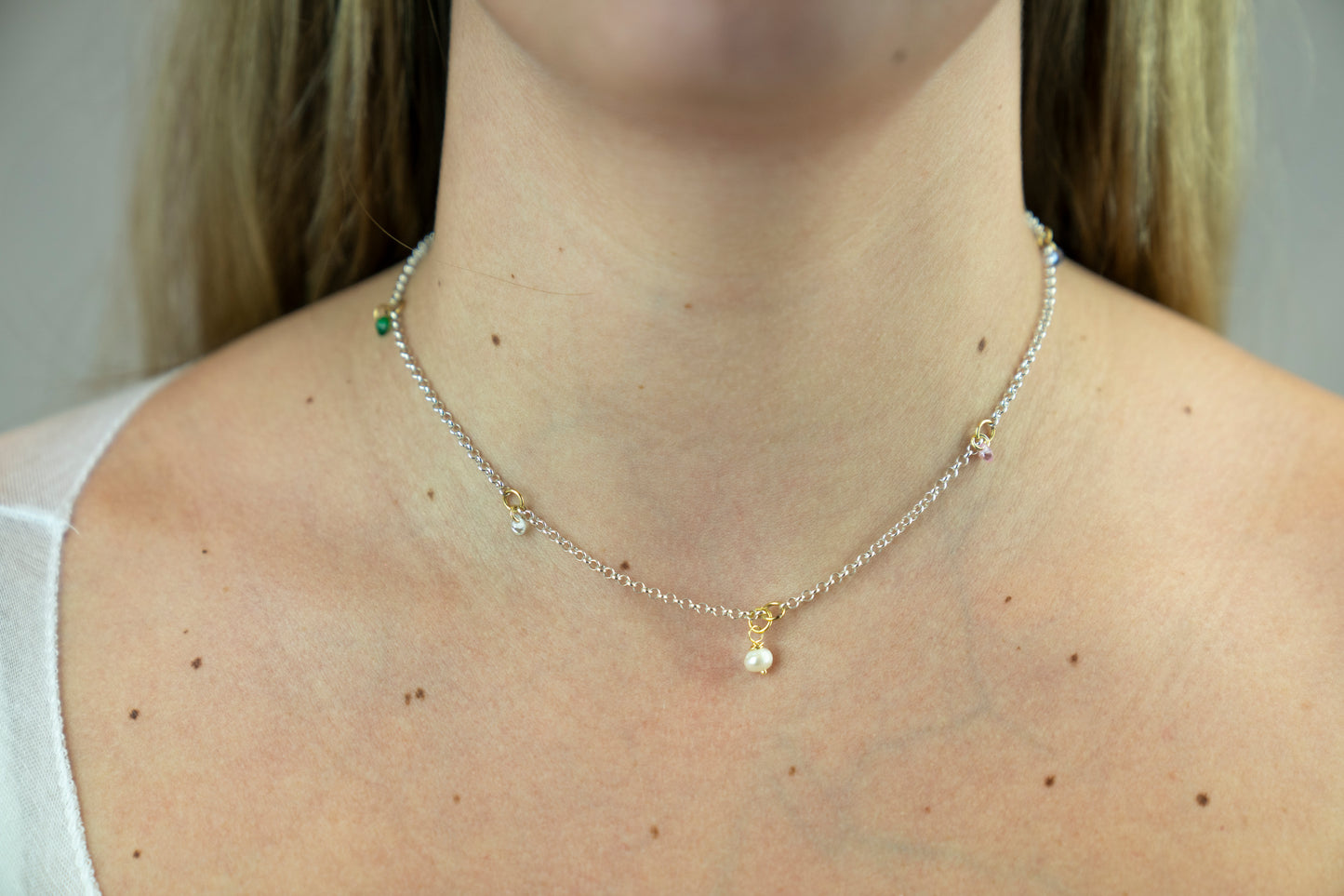 Collana Bollicine argento bianco 925°°° con cerchietti placcati oro giallo 24k